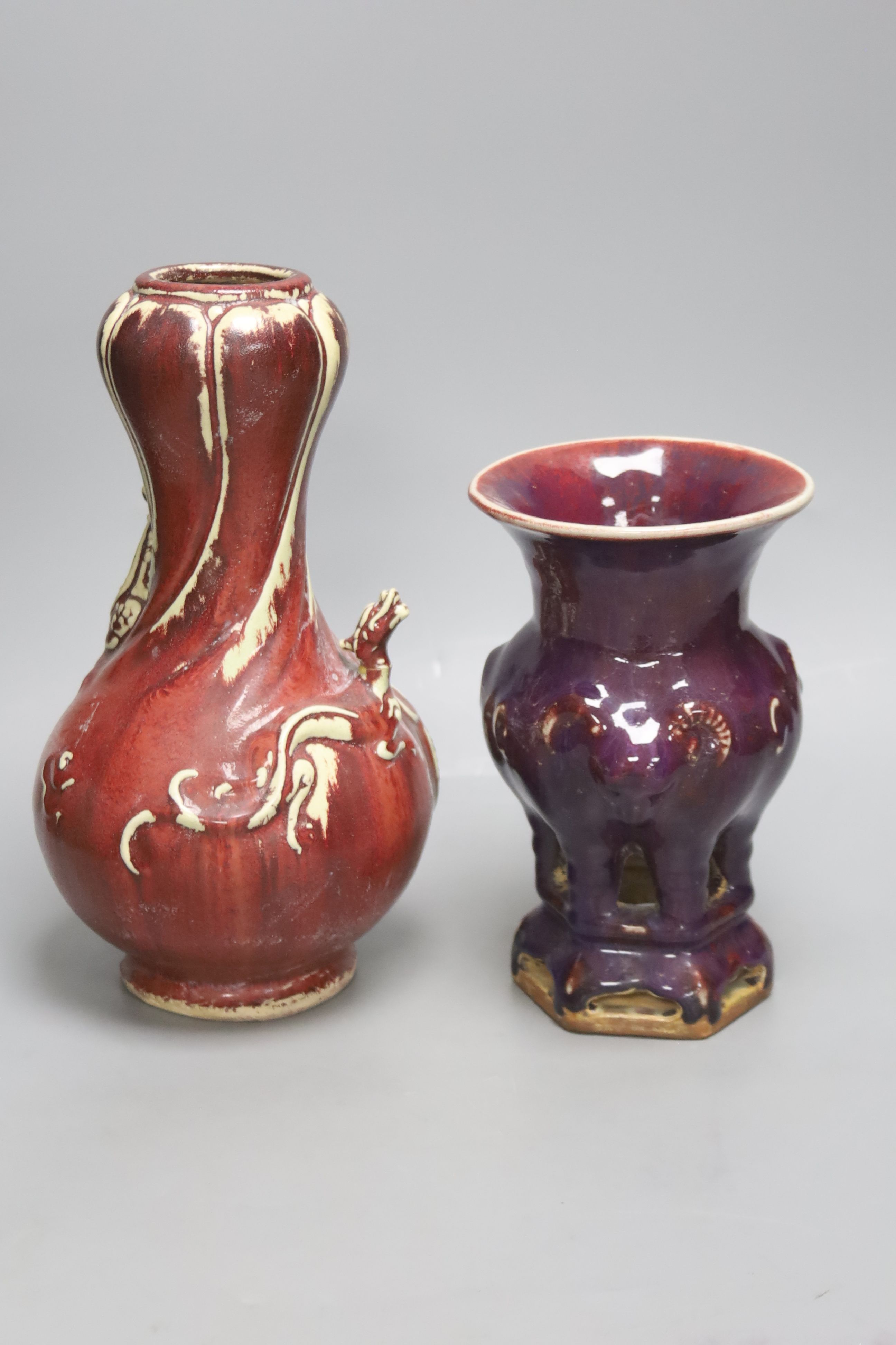 A Chinese Jun type vase and a Sang de boeuf vase, tallest 29cm